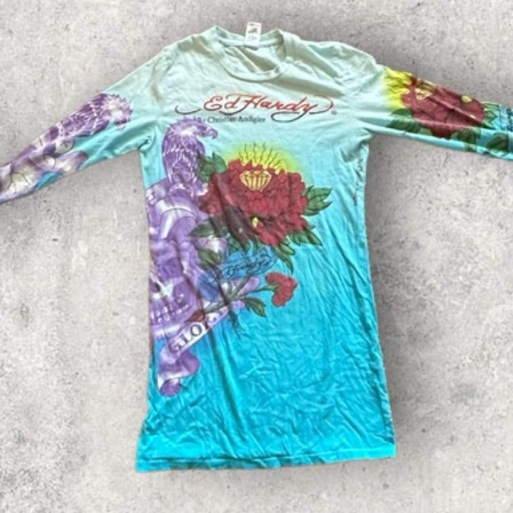 Y2k Ed Hardy By Christian Audigier Long Sleeve Women's Tee Size M